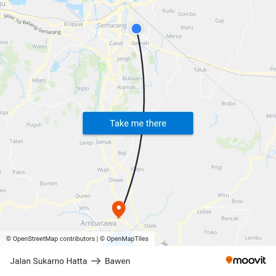Jalan Sukarno Hatta to Bawen map