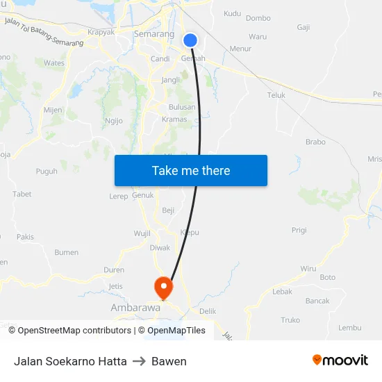 Jalan Soekarno Hatta to Bawen map