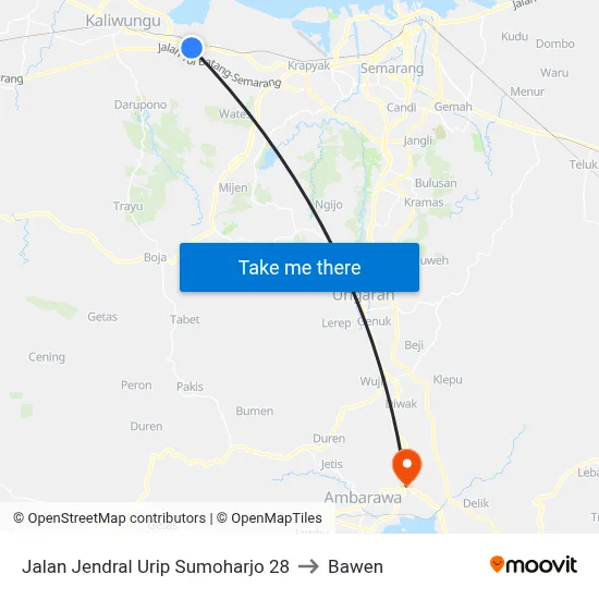 Jalan Jendral Urip Sumoharjo 28 to Bawen map