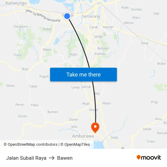 Jalan Subali Raya to Bawen map