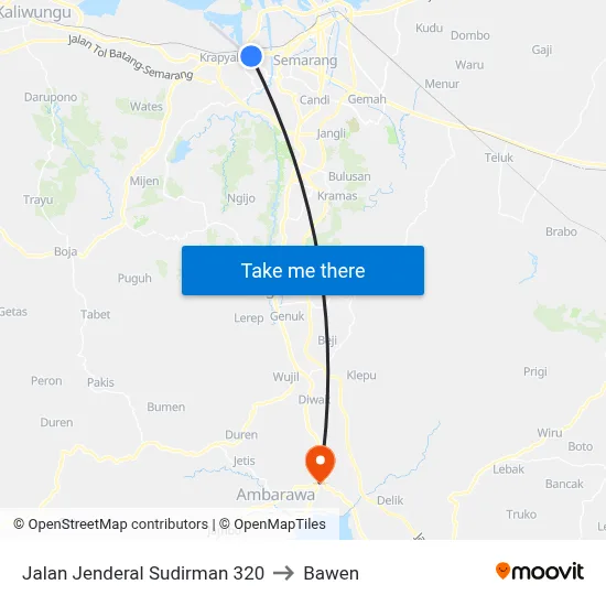 Jalan Jenderal Sudirman 320 to Bawen map