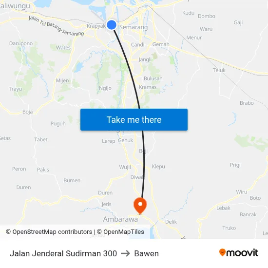 Jalan Jenderal Sudirman 300 to Bawen map