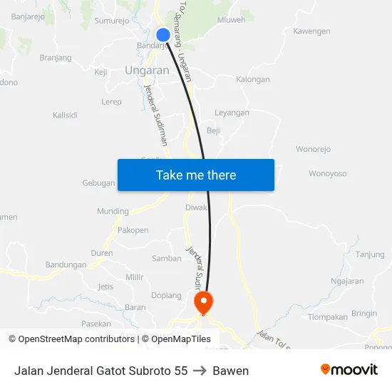 Jalan Jenderal Gatot Subroto 55 to Bawen map