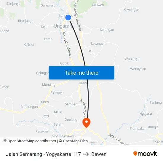 Jalan Semarang - Yogyakarta 117 to Bawen map