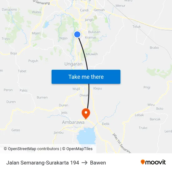 Jalan Semarang-Surakarta 194 to Bawen map
