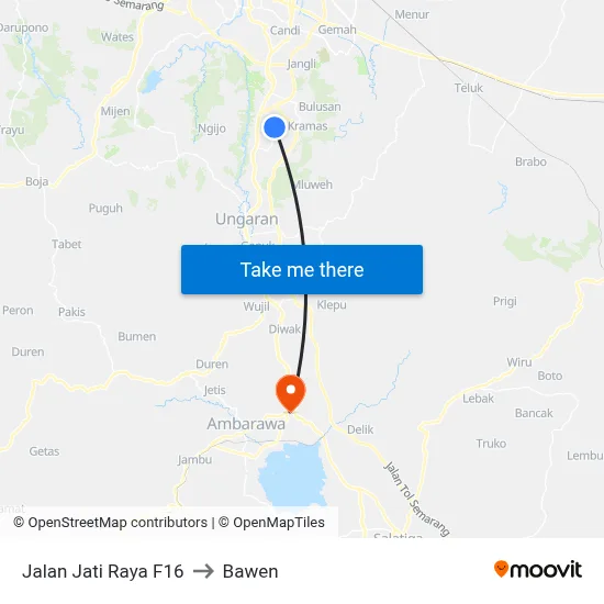 Jalan Jati Raya F16 to Bawen map