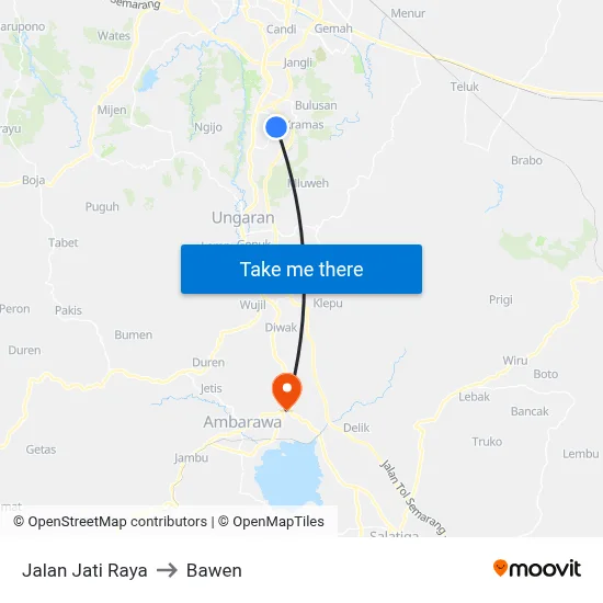 Jalan Jati Raya to Bawen map