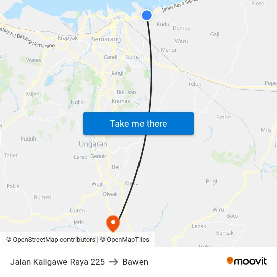 Jalan Kaligawe Raya 225 to Bawen map