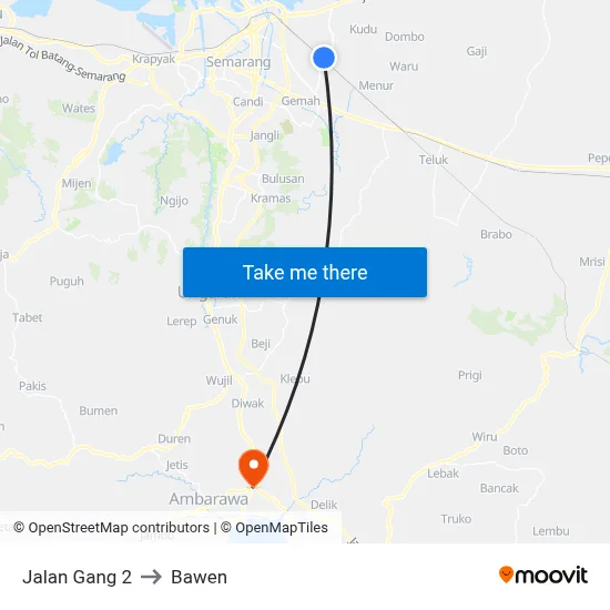 Jalan Gang 2 to Bawen map