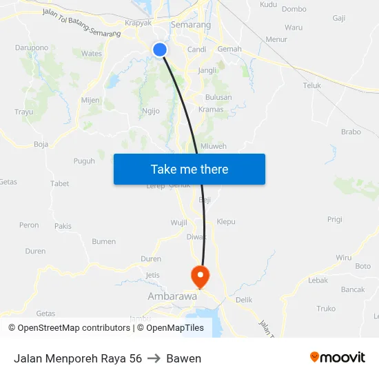 Jalan Menporeh Raya 56 to Bawen map