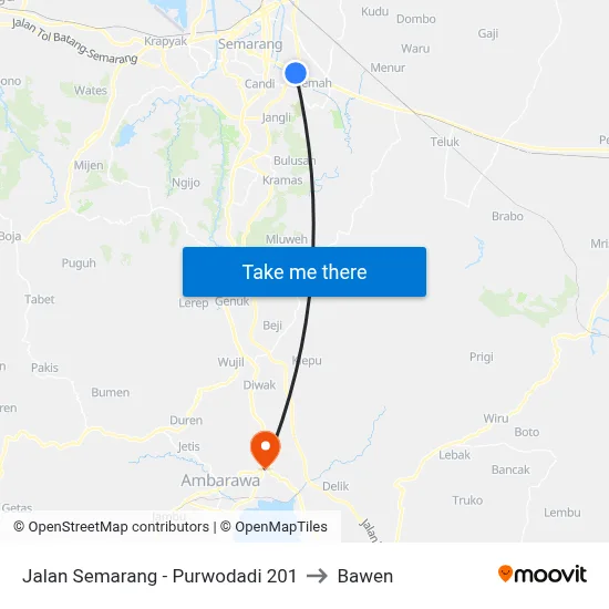 Jalan Semarang - Purwodadi 201 to Bawen map