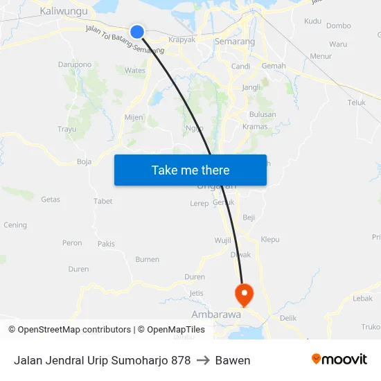 Jalan Jendral Urip Sumoharjo 878 to Bawen map