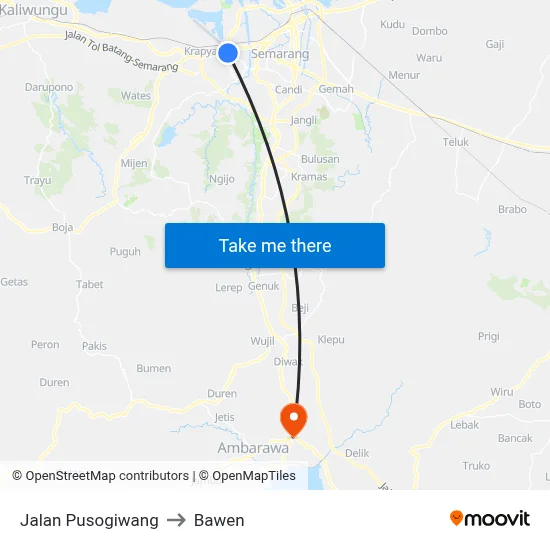 Jalan Pusogiwang to Bawen map