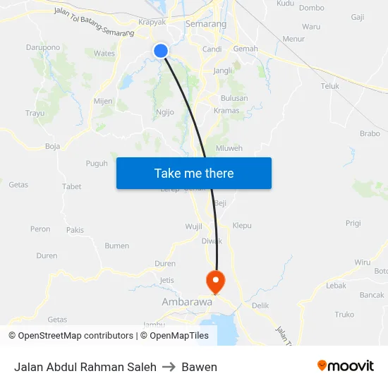Jalan Abdul Rahman Saleh to Bawen map