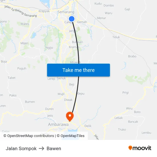 Jalan Sompok to Bawen map