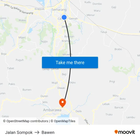 Jalan Sompok to Bawen map