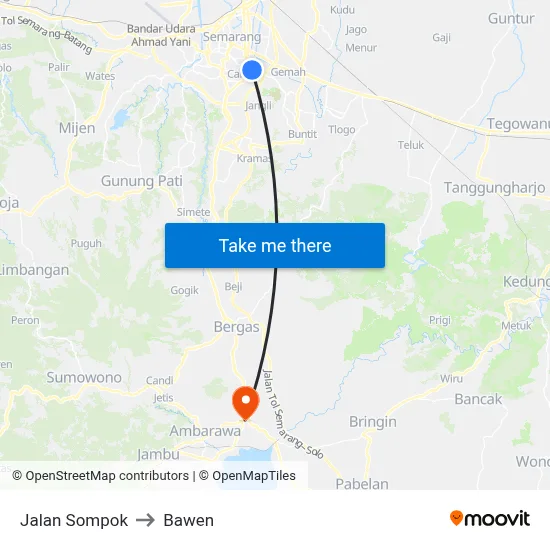 Jalan Sompok to Bawen map