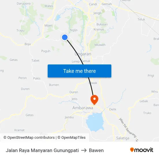 Jalan Raya Manyaran Gunungpati to Bawen map