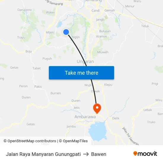 Jalan Raya Manyaran Gunungpati to Bawen map
