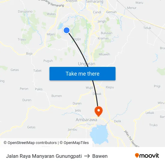 Jalan Raya Manyaran Gunungpati to Bawen map