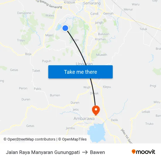 Jalan Raya Manyaran Gunungpati to Bawen map