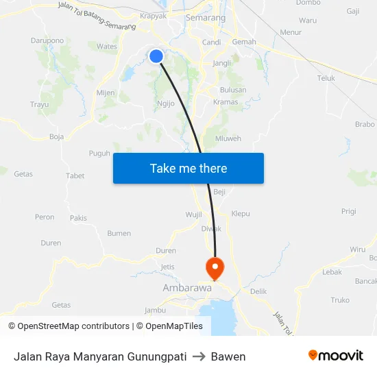 Jalan Raya Manyaran Gunungpati to Bawen map