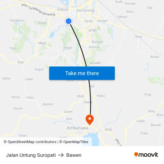 Jalan Untung Suropati to Bawen map