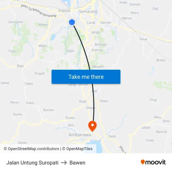 Jalan Untung Suropati to Bawen map