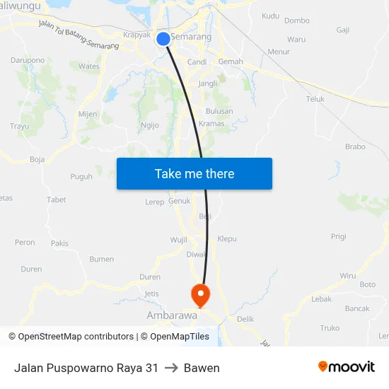 Jalan Puspowarno Raya 31 to Bawen map