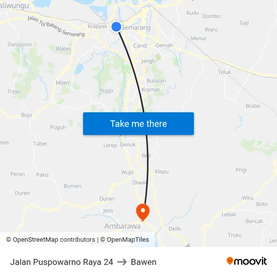 Jalan Puspowarno Raya 24 to Bawen map