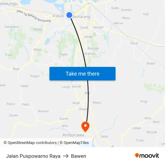 Jalan Puspowarno Raya to Bawen map