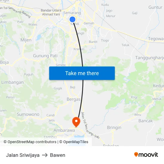 Jalan Sriwijaya to Bawen map