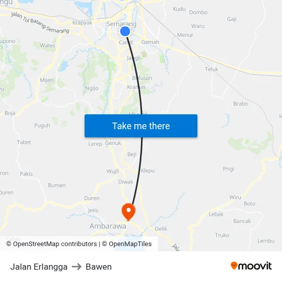 Jalan Erlangga to Bawen map