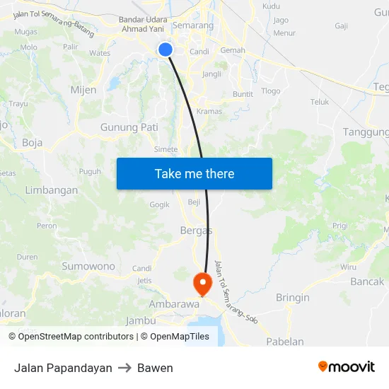 Jalan Papandayan to Bawen map