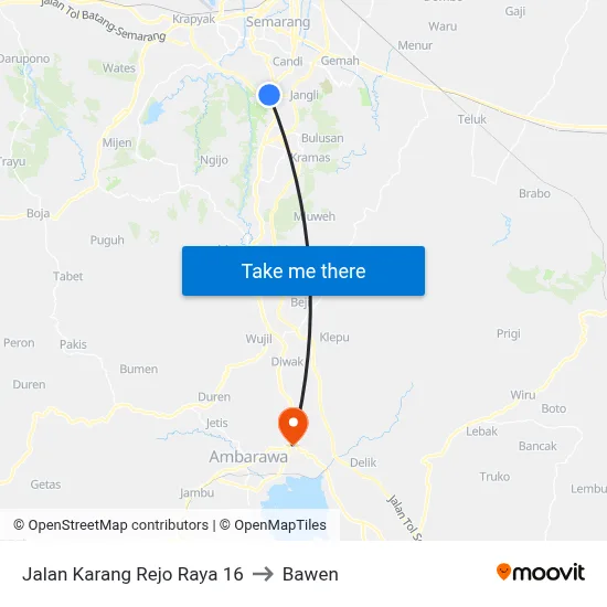 Jalan Karang Rejo Raya 16 to Bawen map
