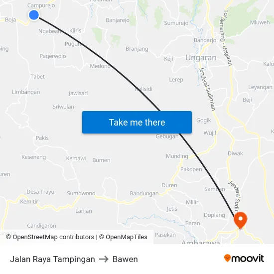 Jalan Raya Tampingan to Bawen map