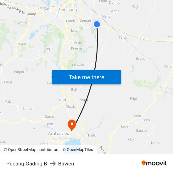 Pucang Gading B to Bawen map