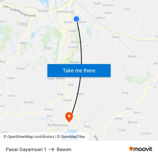 Pasar Gayamsari 1 to Bawen map