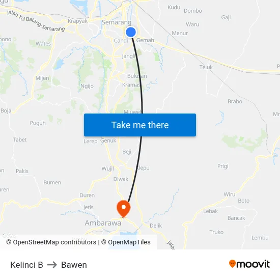Kelinci B to Bawen map