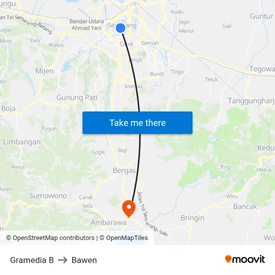Gramedia B to Bawen map