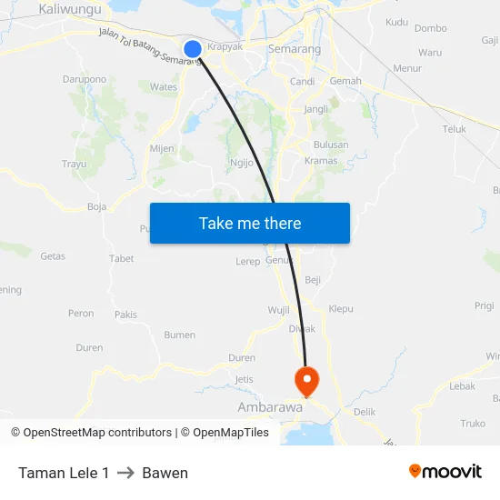 Taman Lele 1 to Bawen map