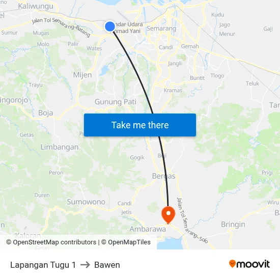 Lapangan Tugu 1 to Bawen map