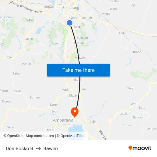 Don Bosko B to Bawen map