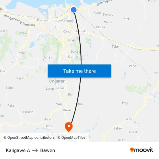 Kaligawe A to Bawen map