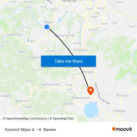 Koramil Mijen A to Bawen map