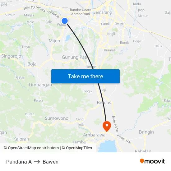 Pandana A to Bawen map