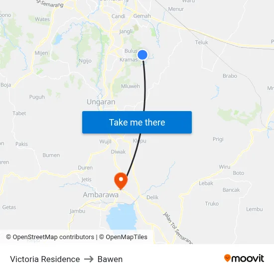 Victoria Residence to Bawen map