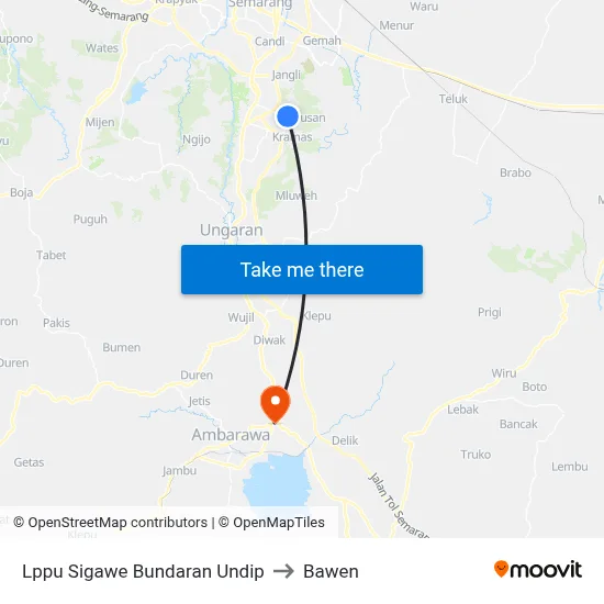 Lppu Sigawe Bundaran Undip to Bawen map