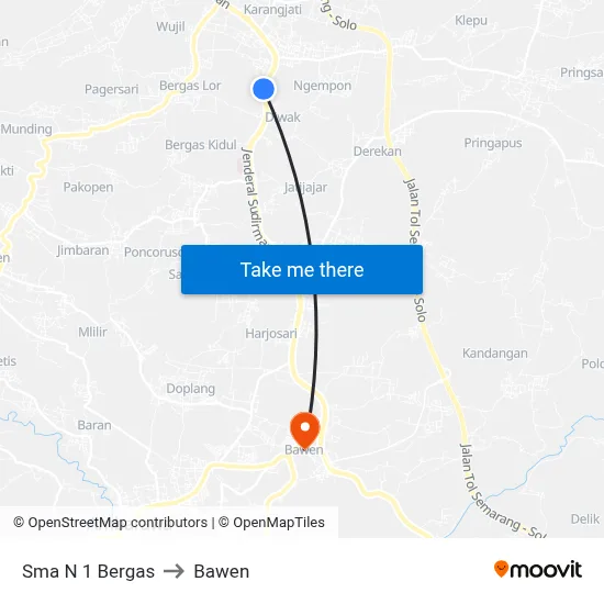 Sma N 1 Bergas to Bawen map