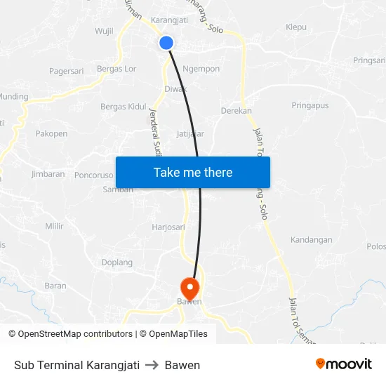 Sub Terminal Karangjati to Bawen map
